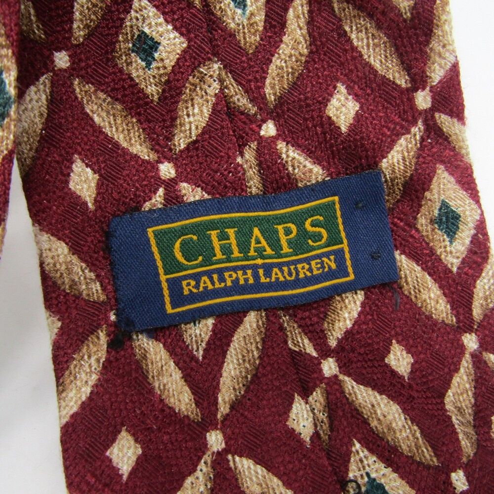 Vintage CHAPS Ralph Lauren Menโs 100% Silk Tie Burgundy Geometric Geometric USA